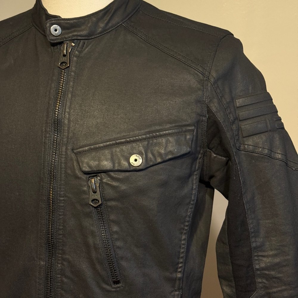 G Star RAW Revend Moto Jacket Mens Small Slim 3D Biker Black Coated